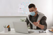 © New Africa - Teacher with protective mask conducting online lesson in classroom during COVID-19 quarantine