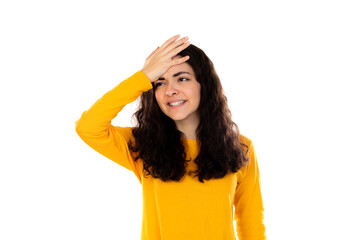 Adorable teenage girl with yellow sweater