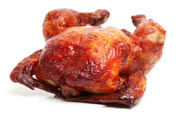 Poster - Whole roasted chicken against white background