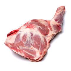 Raw lamb leg on white background