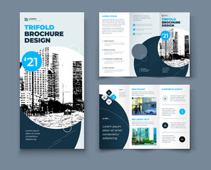 Wall Mural - tri fold brochure design with square shapes, corporate business template for tri fold flyer. creativ