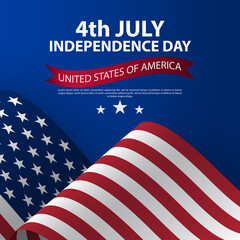 Wall Mural - Happy 4th of July USA Independence Day with waving american national flag. Fourth of July Independence Day. Vector illustration. United States waving national flag