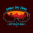 © Vlad Klok - Vector mountain biking illustration with a cyclist, mountains, and wild nature