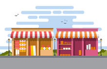 Roadside Fruit Vegetable Store Stall Stand Grocery In City Illustration