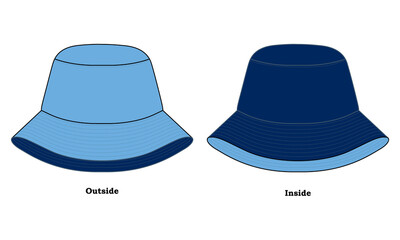 Canvas Print - Outside And Inside Bucket Hat Design Light Blue-Navy Blue Vector.
