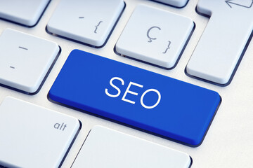 Search engine optimization or SEO Word on computer Keyboard Key