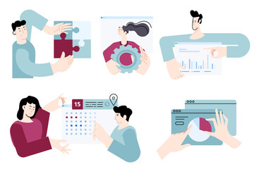 Wall Mural - set of flat design people concepts for business solution, management, analysis and planning, project