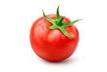 Fresh Tomato With Water Droplets Isolated On White Background. Clipping Path