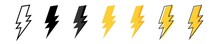 Thunder Bolt Vector Icon. Flash Logo Set. Lightning Icons On White Background. Electrical Sign. Thunderbolt Symbol. Electric Concept Stock Vector Illustration.