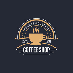 Retro Coffee shop badge logo design. Perfect for modern coffee shop joints. Vintage Style. Vector Illustrtion