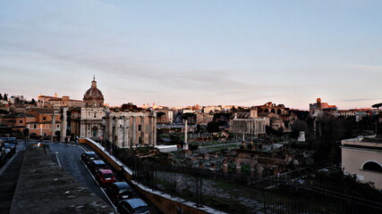 Ruins of Forum Romanum on Capitolium hill day to night