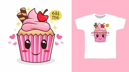 Wall Mural - Cute cupcake cartoon illustration t-shirt design