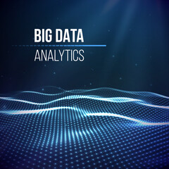Blue abstract technology background. Vector data wave flow. Sound wave digital technology backdrop. Big data future technology background.
