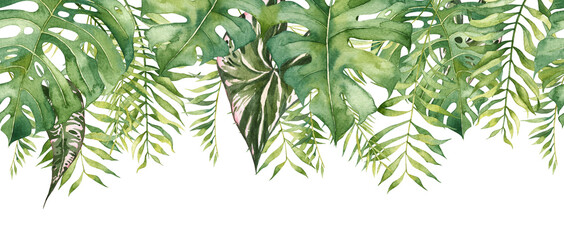  Seamless long banner with hanging tropical leaves