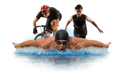 Poster - Triathlon sport collage. Isolated on white background