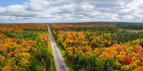 Canvas Print -  Gorgeous  autumn colors in the Michigan Upper Peninsula near Ironwood -  scenic drive on US Highway 2,