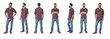 the same man in various poses with plaid shirt on white background