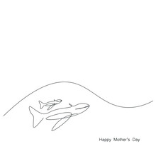 Happy Mothers Day Card With Family Whale, Vector Illustration