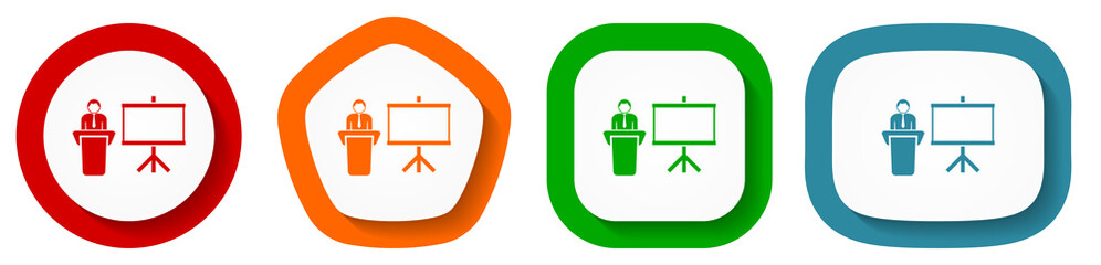 Fototapete - Seminar and training vector icons, set of pentagon, square, oval and circle shape buttons