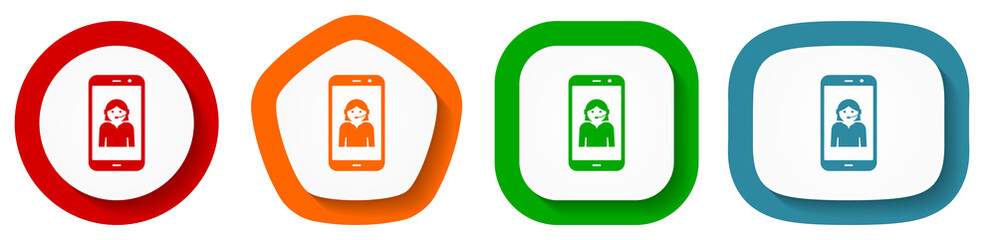 Poster - Online customer service in smartphone, vector icon set, flat design buttons on white background