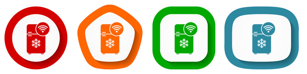 Aufkleber - Fridge with wifi vector icon set, flat design buttons on white background