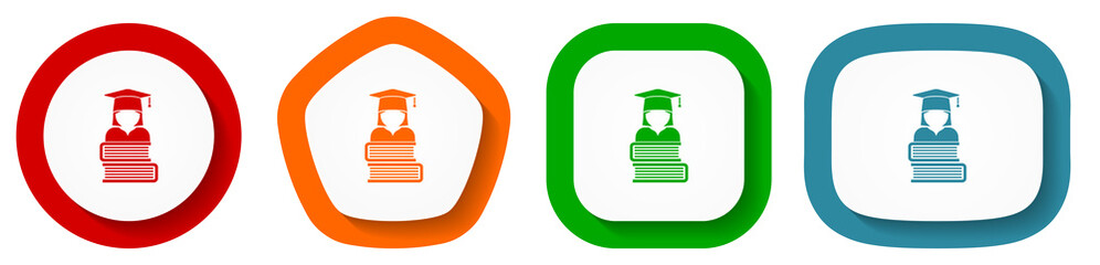 Aufkleber - Student, books education, knowledge vector icon set, flat design buttons on white background
