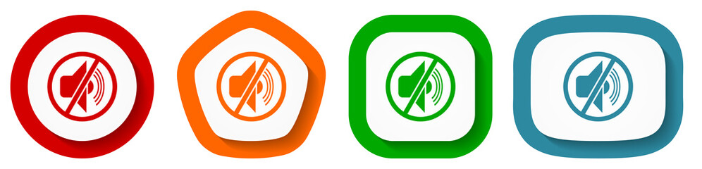 Leinwandbilder - Mute vector icon set, flat design buttons on white background