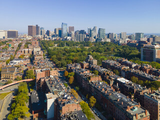 Historic Boston Beacon Hill and Public Garden aerial view, Boston, Massachusetts MA, USA.