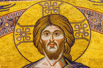 Sticker - Jesus Christ mosaic, Florence Baptistery, Florence, Italy. Baptistery created 1050 to 1150, mosaics by Friar Jacobus in 1200's.