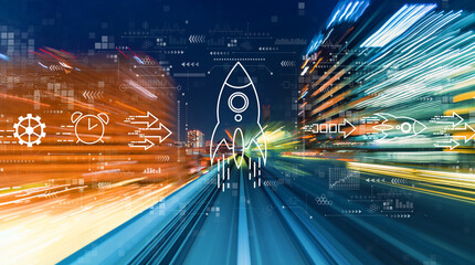Wall Mural - rapid growth concept with abstract high speed technology motion blur