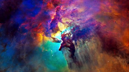 lagoon nebula space flight exploration on deep space. 4k 3d flight into the lagoon nebula, giant int