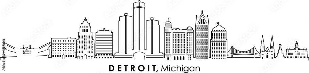 DETROIT Michigan SKYLINE City Silhouette
 - obrazy, fototapety, plakaty 