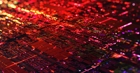 Wall Mural - central processing unit, cpu or graphic chip unit, gpu concept. detail of silicon wafer containing m