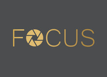 Golden Word Focus With Camera Shutter  Vector Illustration