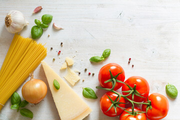 Wall Mural - Ingredients italian food cuisine on white background