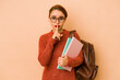 © Asier - Young skinny arab student woman keeping a secret or asking for silence.