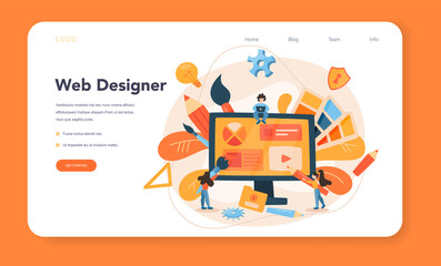 Web design web banner or landing page. Presenting content on web pages.