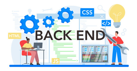 Back end typographic header. Software development process.