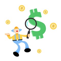 Wall Mural - clown carnival and money dollar cartoon doodle flat design style vector illustration