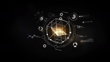 Social connections and future technologies infographics, on alpha channel.