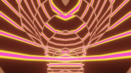 Wall Mural - 4k video animation toward downward inside a curved cave having beautiful neon pink and yellow color 