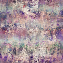 Wall Mural - Seamless purple and cream textured mixed media pattern print. High quality illustration. Artistic digital faux collage or paint design for print for surface design in any application.