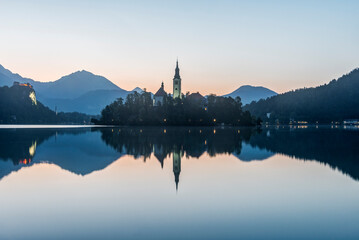 Poster - Slovenia, Bled. Lake Bled dawn