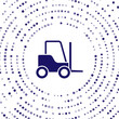 © Vadim - Blue Forklift truck icon isolated on white background. Fork loader and cardboard box. Cargo delivery, shipping, transportation. Abstract circle random dots. Vector Illustration.