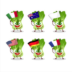 Sticker - Bok choy cartoon character bring the flags of various countries