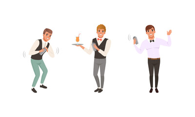 Canvas Print - Barmen Preparing Cocktails Set, Male Bartenders Characters Mixing Ingredients Cartoon Vector Illustration