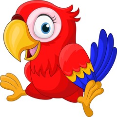 Poster - Cartoon funny baby macaw on white background