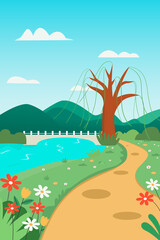 Wall Mural - illustration of natural landscape in spring