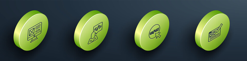 Set Isometric line UI or UX design, Front end development, and icon. Vector.