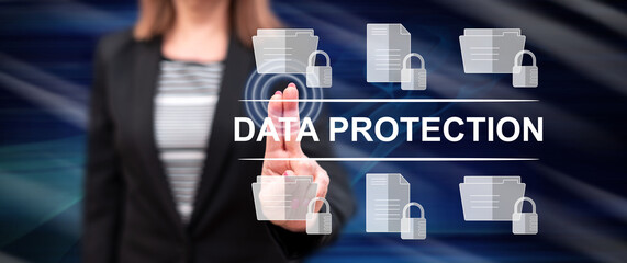 Woman touching a data protection concept